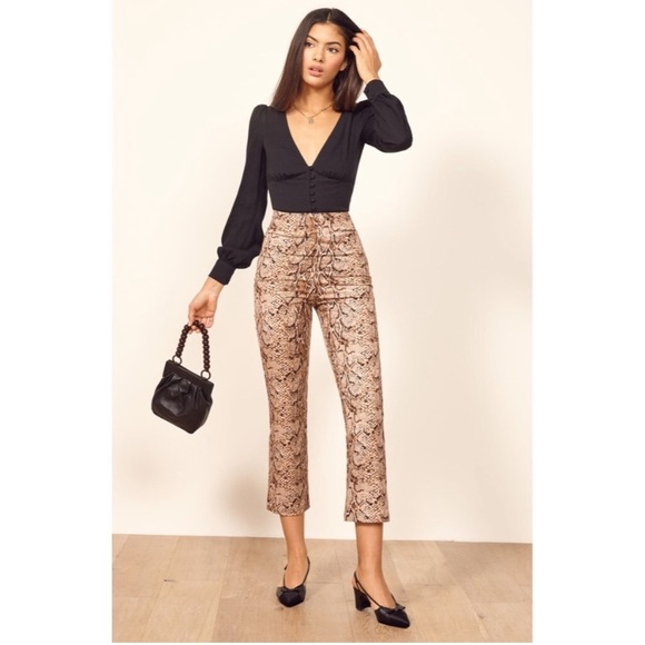 Reformation Snake Print Marlon High Rise Pants Size 4 - Picture 2 of 10